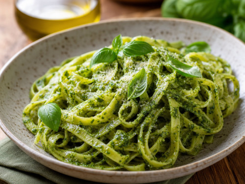 Tagliatelle mit Basilikum-Pesto